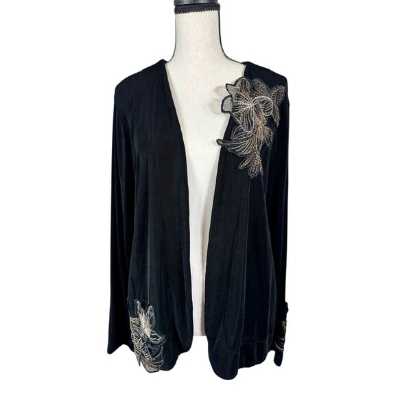 Chicos Travelers NWT Embroidered Floral Appliqué Open Jacket Size 2 Marissa - Picture 1 of 7
